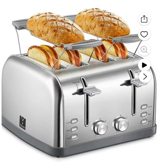 Yabano 4 Slice Automatic Toaster Stainless Steel Extra wide slots NEW 3 modes - Picture 1 of 7